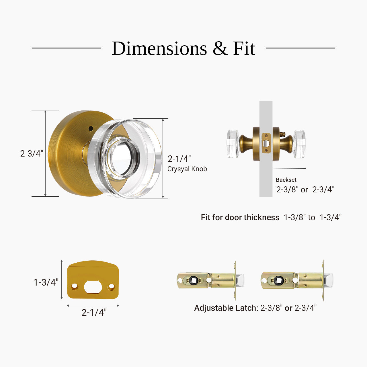 crystal interior door knob dimensions and compatibility SENY