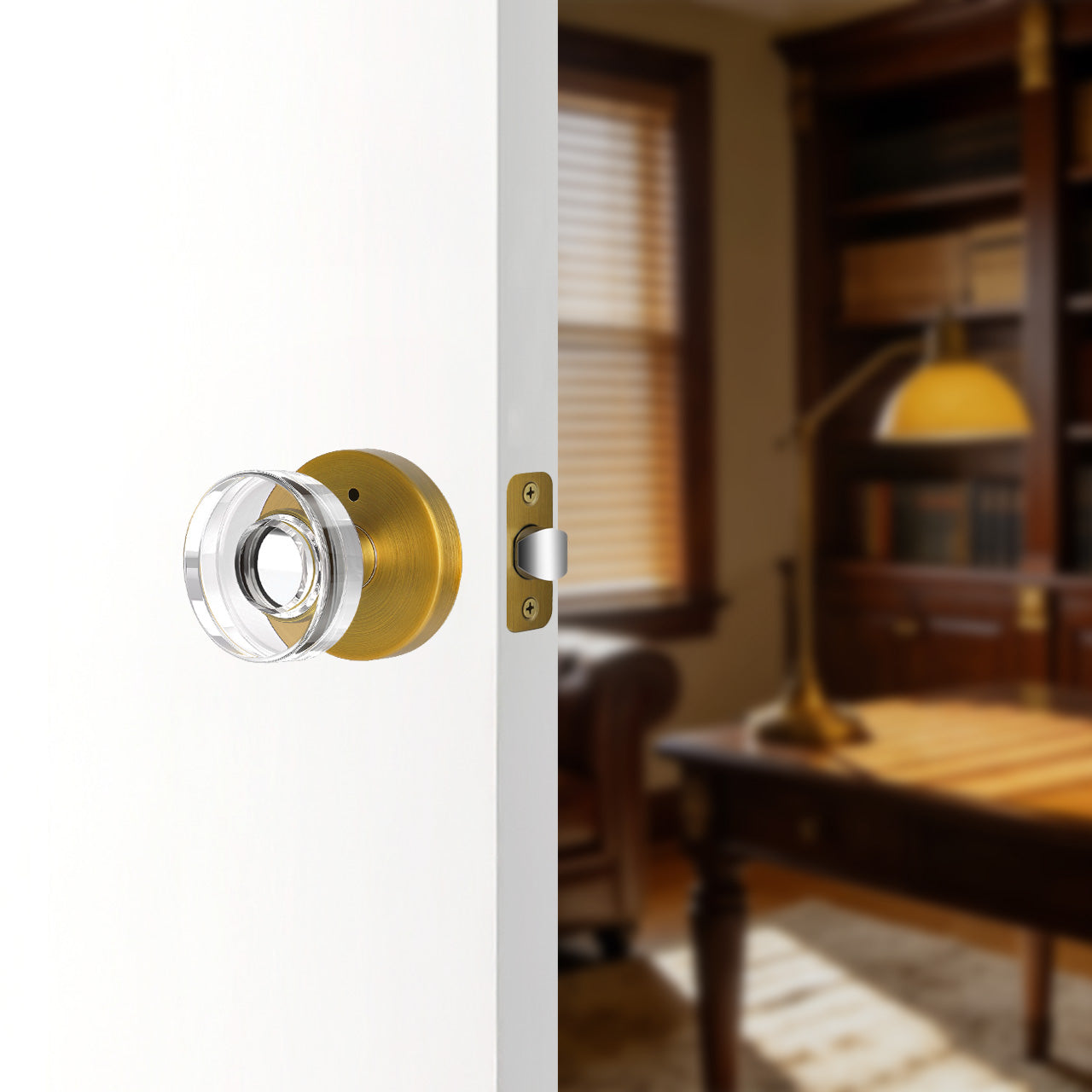 crystal interior door knob installed on interior door SENY