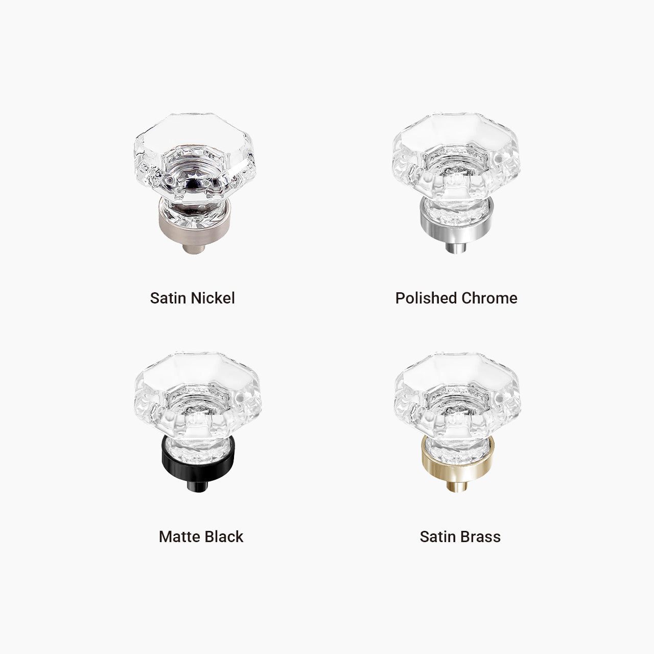 SENY Octagonal Mushroom Crystal Cabinet Knobs – Clear Glass Drawer Knobs with Matte Black Base (4 Pack) - Seny Hardware