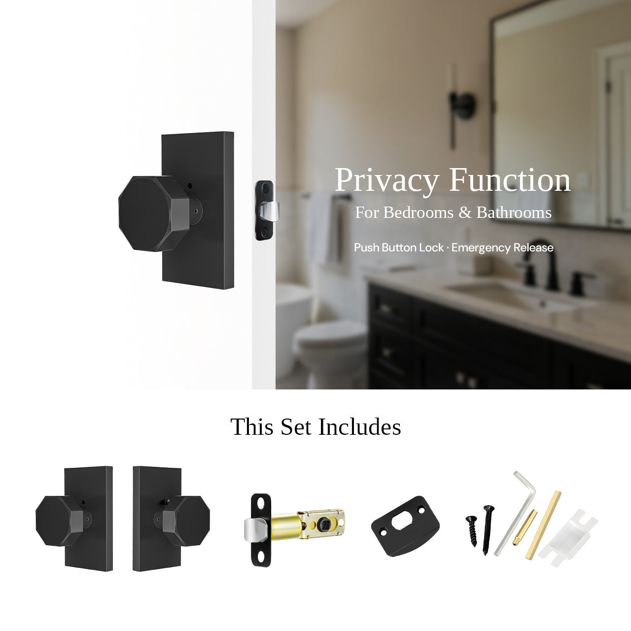 Decorative privacy door knobs with locking function and hardware set SENY