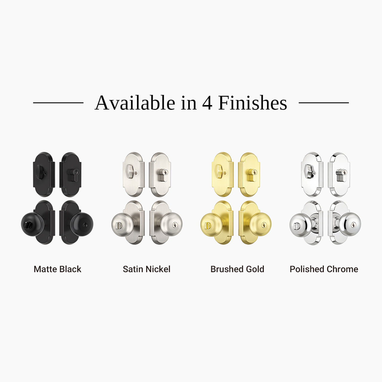Decorative entry door knob set with deadbolt available in satin nickel brushed gold matte black and polished chrome finishes, SENY