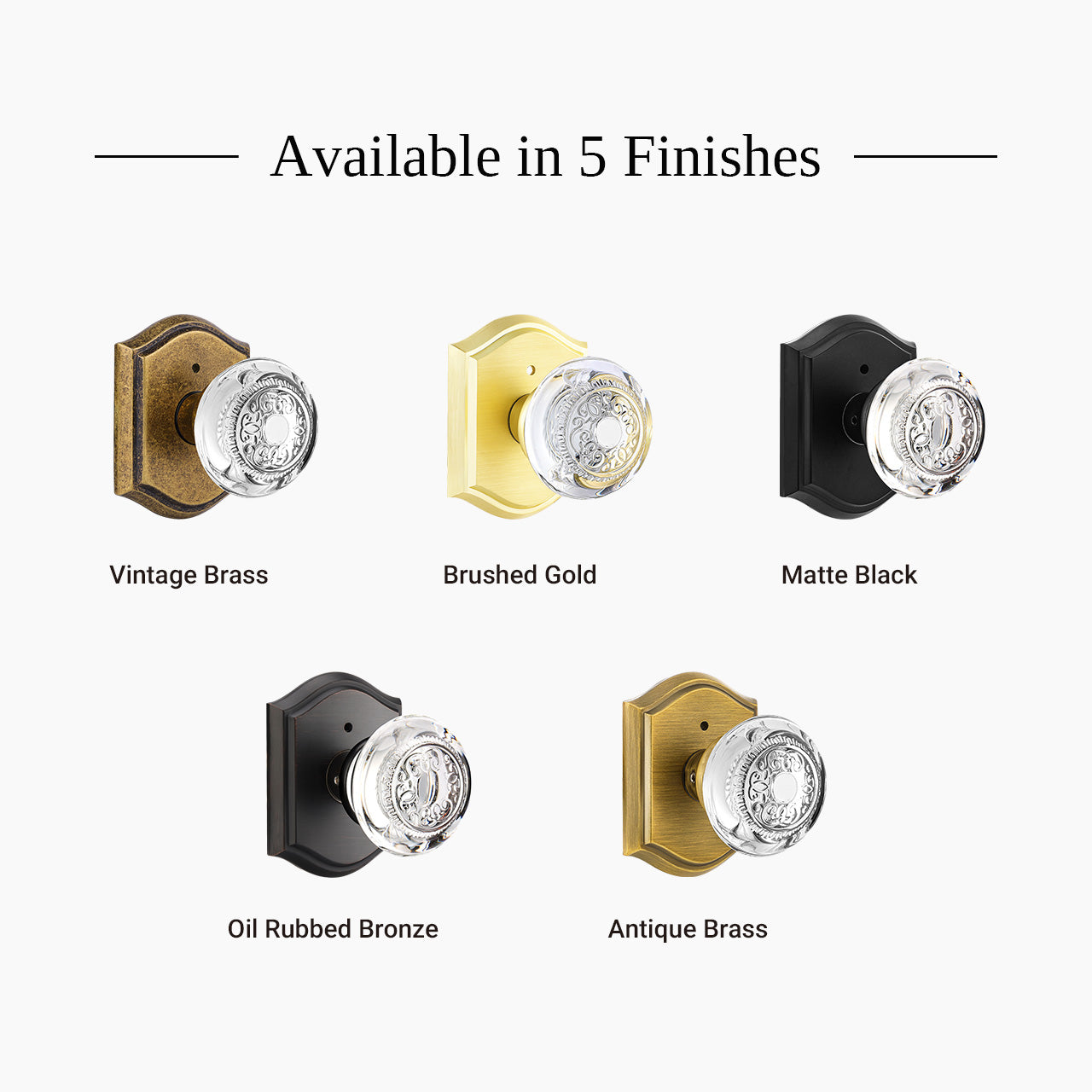 decorative glass door knobs available in multiple finishes SENY