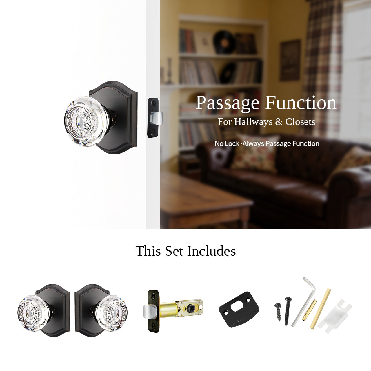 decorative glass door knobs passage function hardware SENY