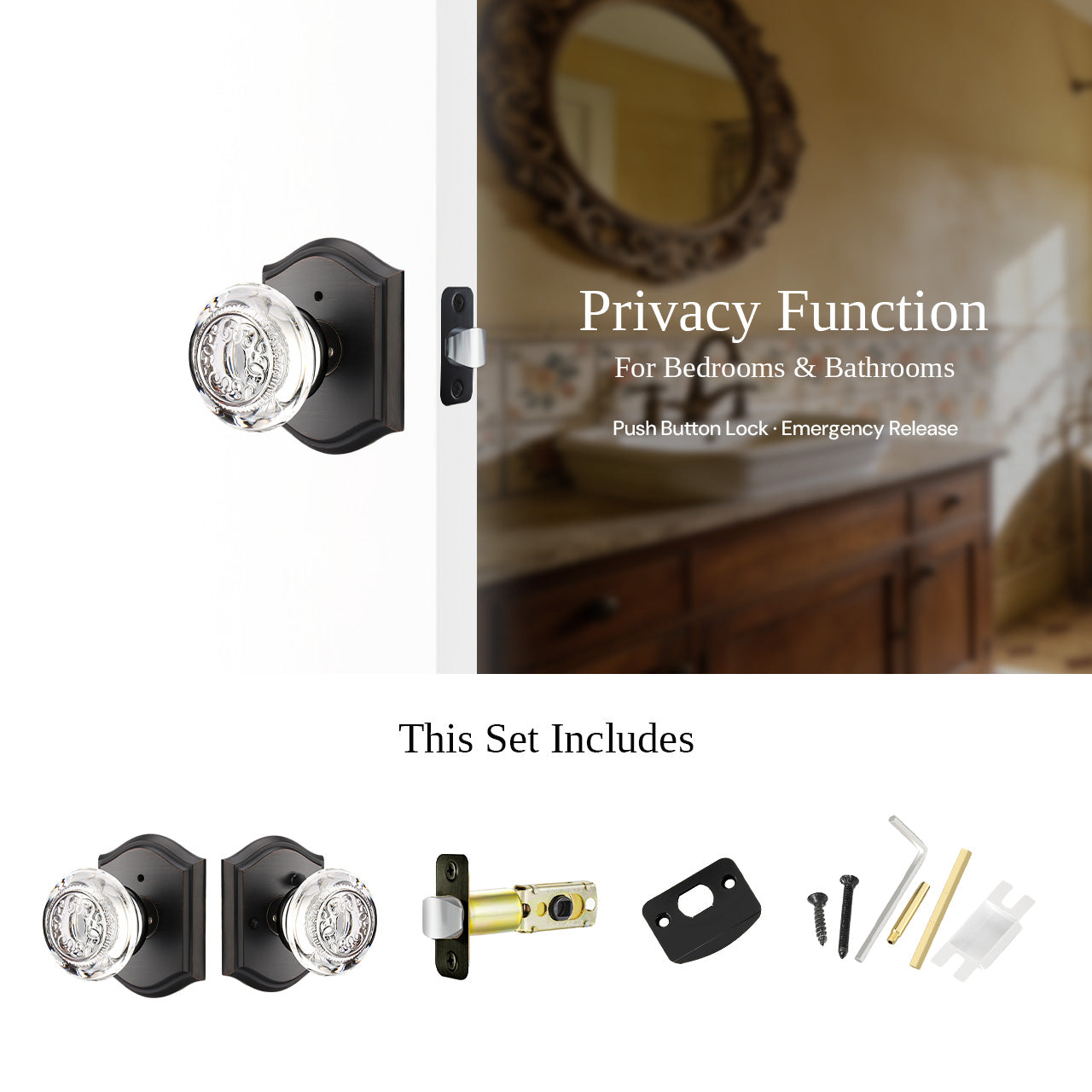 decorative glass door knobs privacy function interior door lock SENY