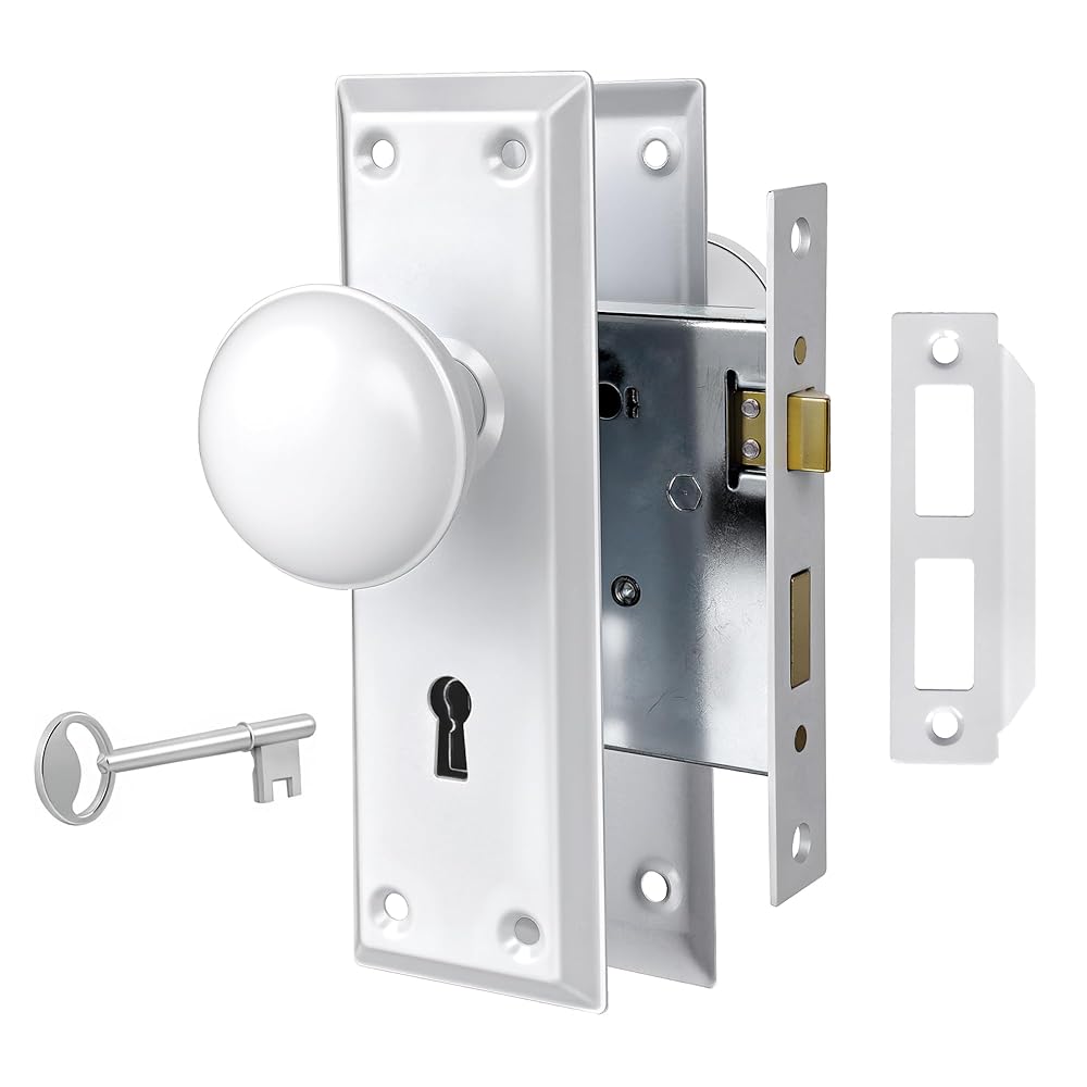SENY Vintage Mortise Door Lock Set with Metal Knob & Backplate – Dummy & Skeleton Key Lock Options