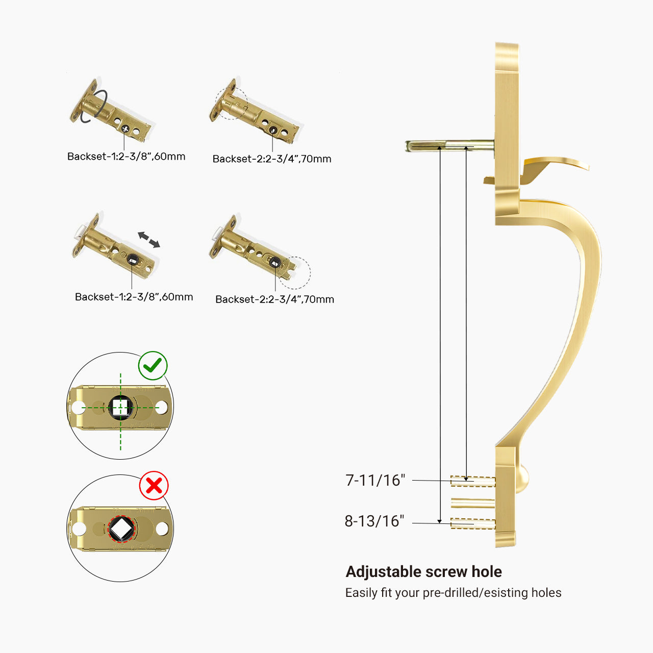 Entry door handle set with deadbolt and crystal glass door knob dimension details