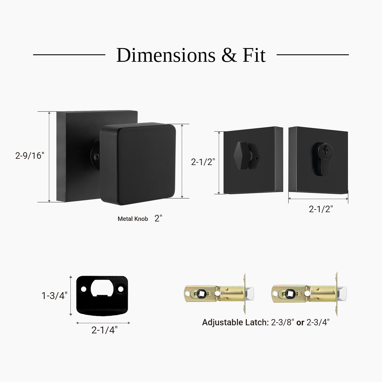 Entry door knob set with deadbolt dimensions and standard exterior door fit guide, SENY