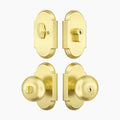 Entry door knob set with deadbolt and arch rosette mushroom knob in brushed gold finish, SENY
