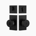 Entry door knob set with deadbolt and rectangular backplate in brushed gold finish, SENY