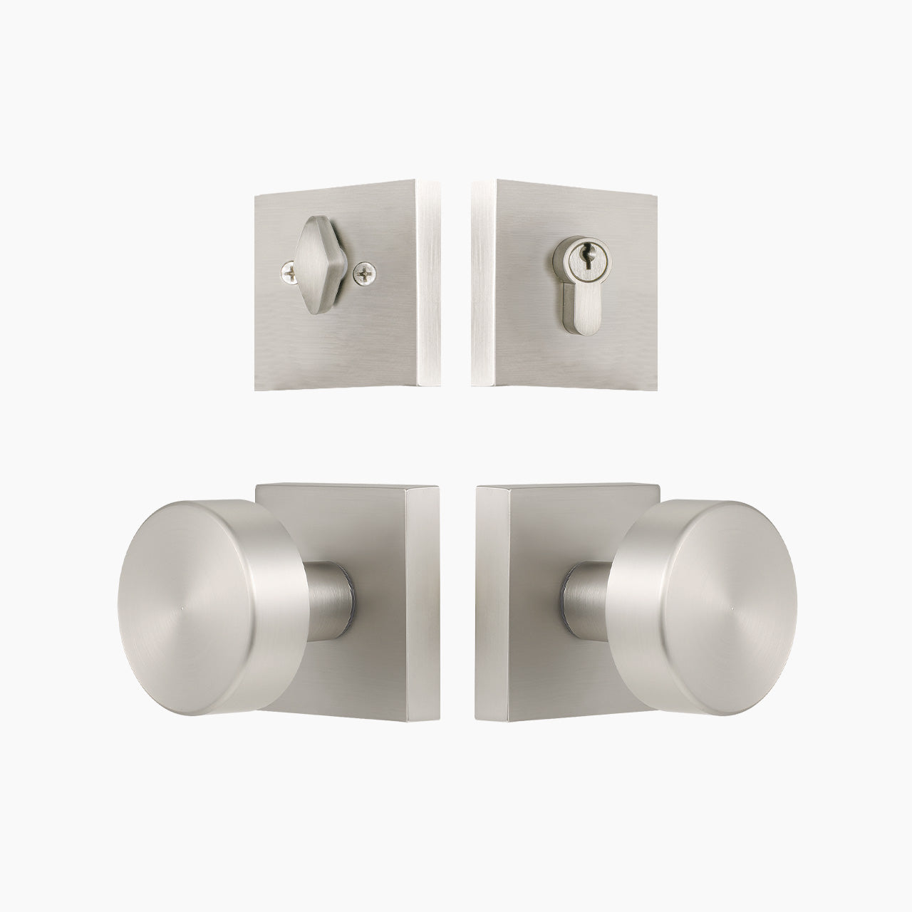 Entry door knob set with deadbolt and square rosette in matte black finish, SENY
