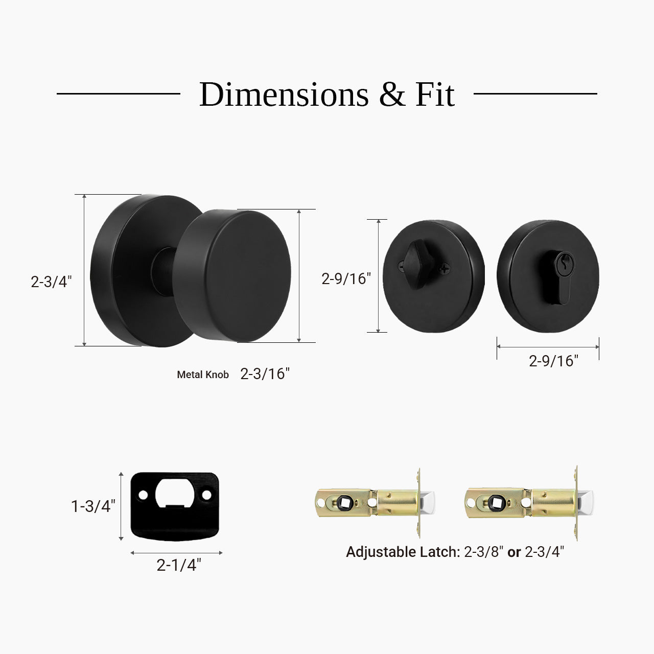 Round entry door lock set dimensions and standard exterior door fit guide, SENY