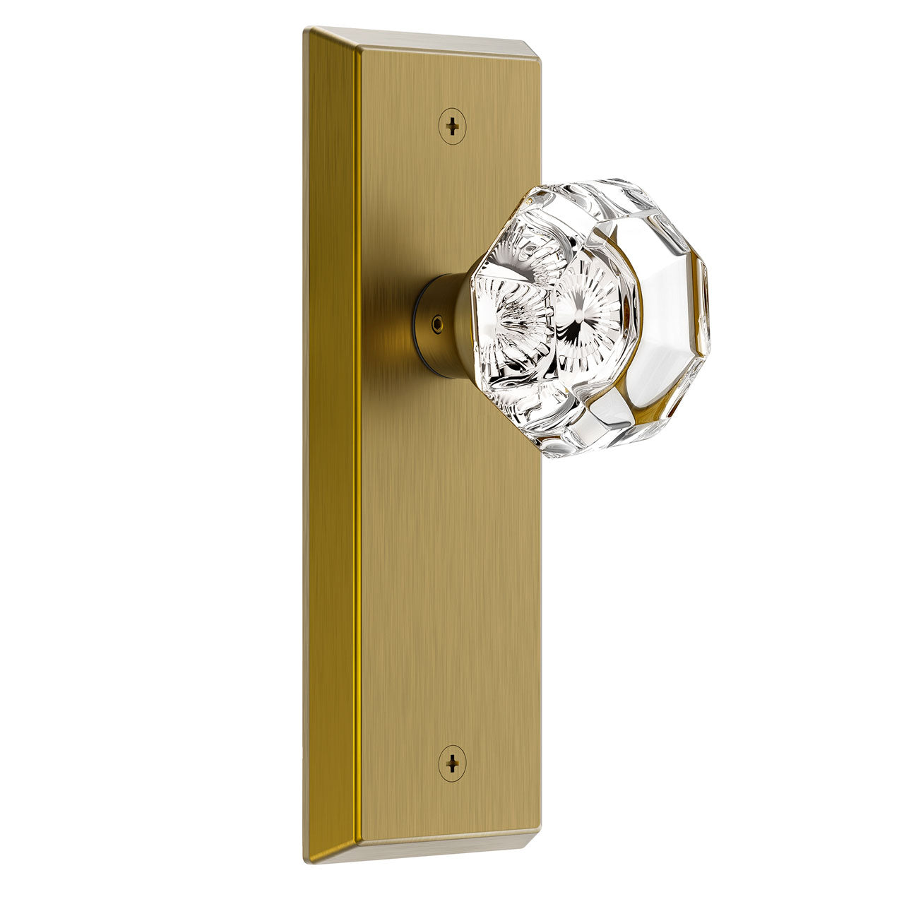 Vintage Crystal Privacy Door Knob for Interior Doors, Diamond-Cut Glass Knob with Lock for Bedroom & Bathroom