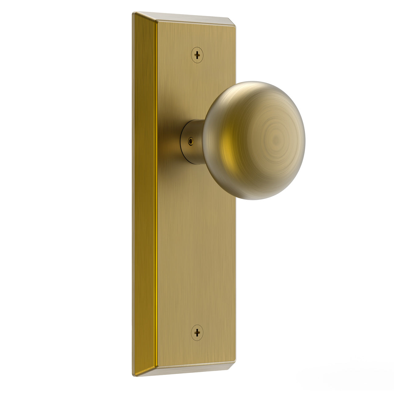 Modern Metal Door Knob with Beveled Rectangular Backplate, Interior Door Handle for Privacy, Passage & Dummy Doors