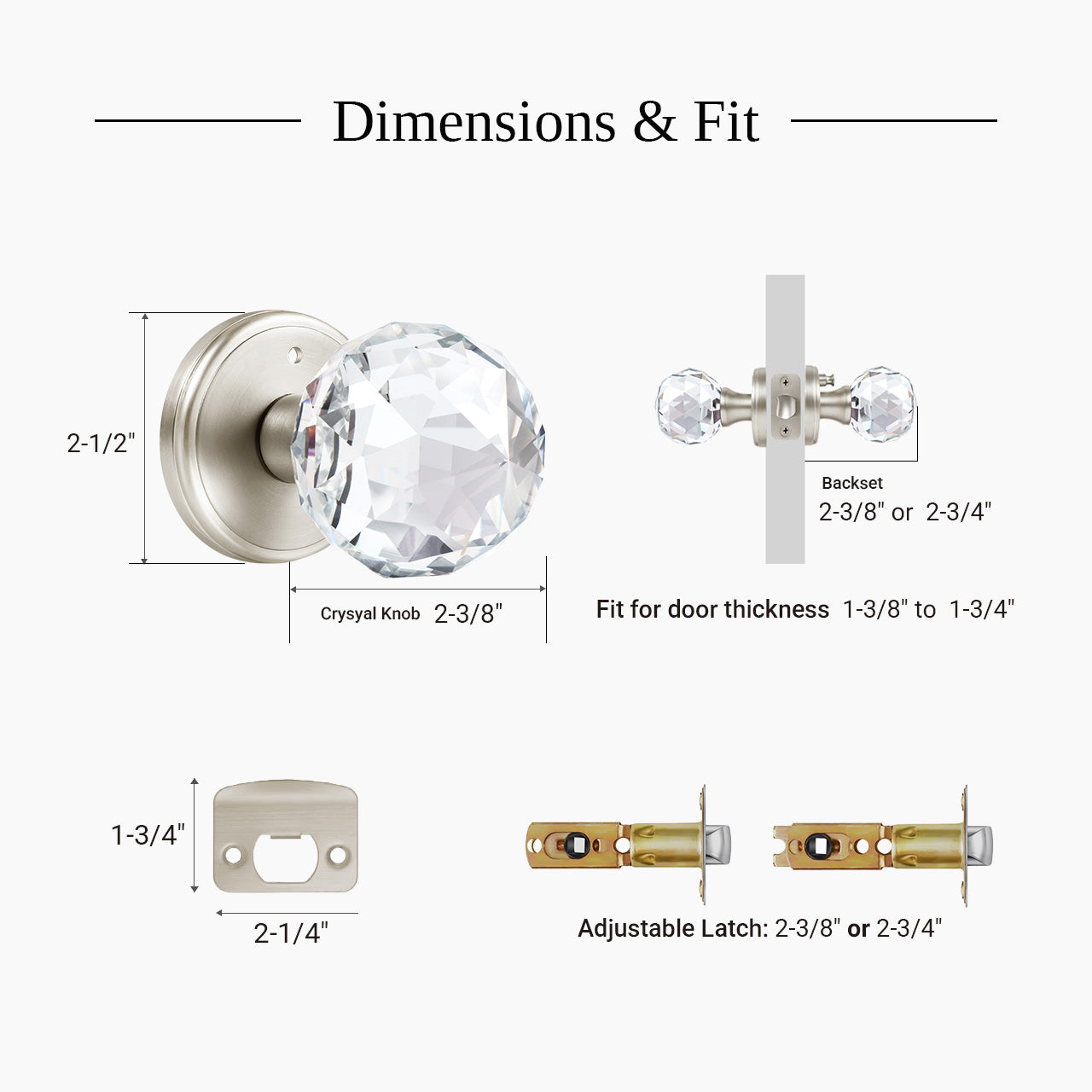 faceted glass door knob dimensions and door compatibility SENY