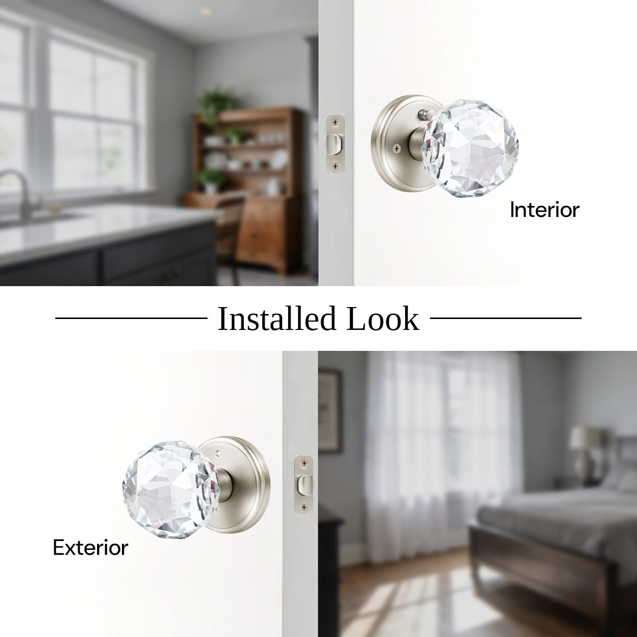faceted glass door knob installation hardware and components SENY