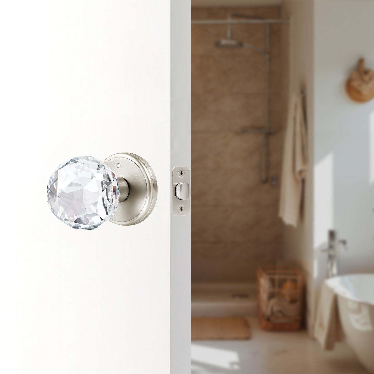 faceted glass door knob installed on interior door SENY