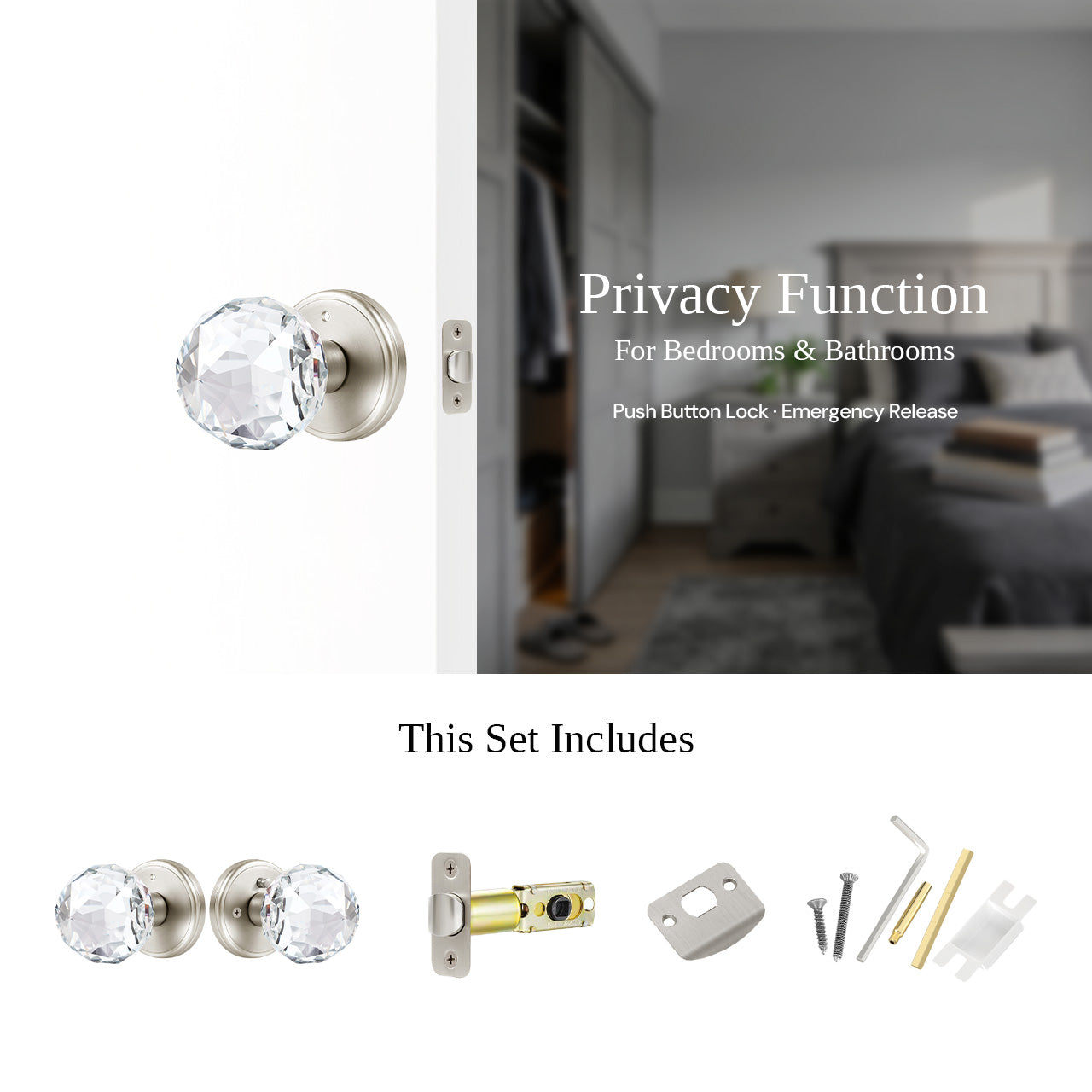 faceted glass door knob privacy function interior lock SENY