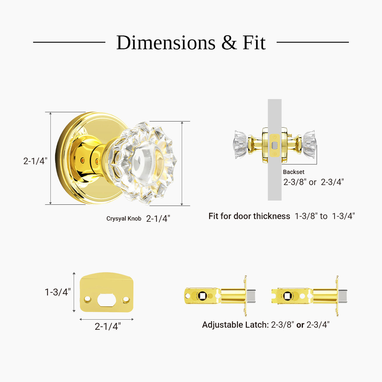 SENY floral crystal door knob dimensions and door compatibility
