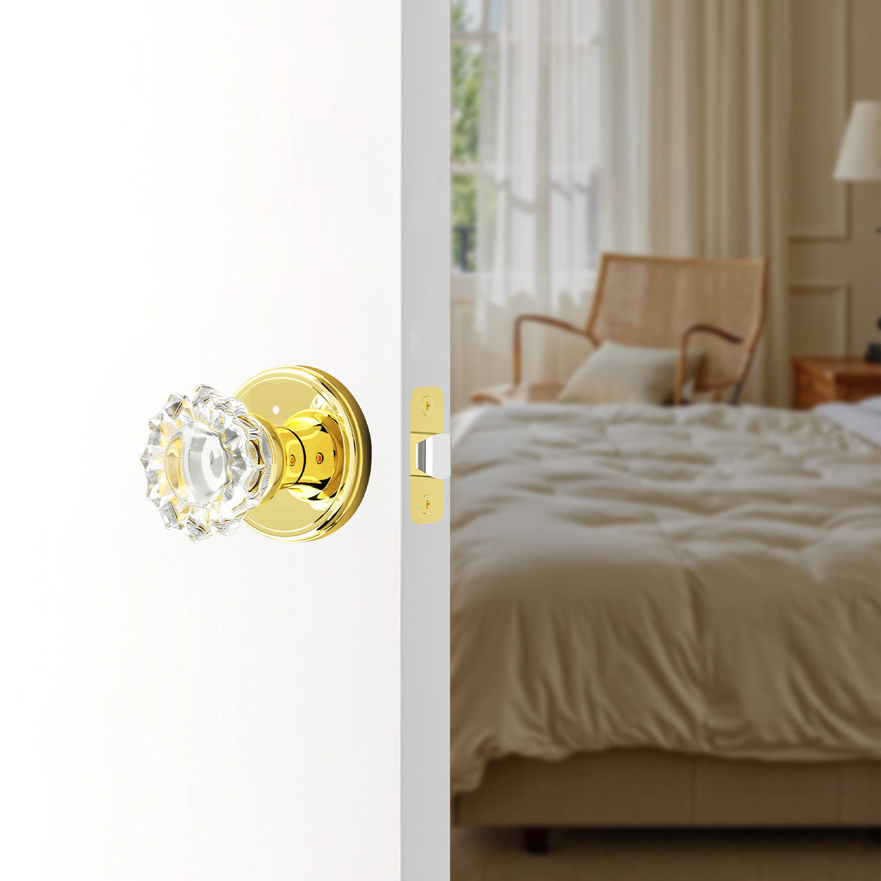 SENY floral crystal door knob installed on interior door