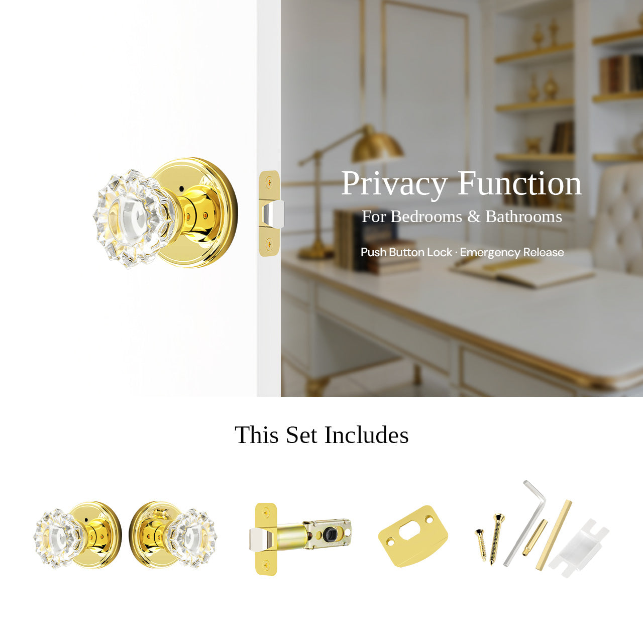 SENY floral crystal door knob privacy function with lock