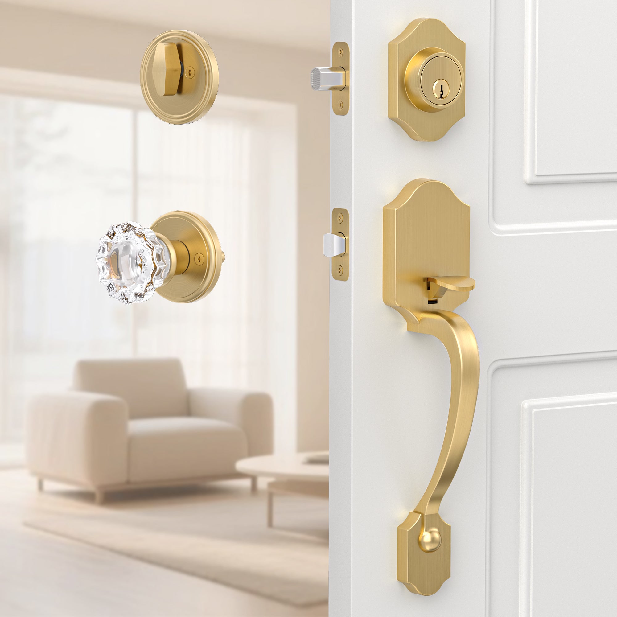 Entry Door Knob Set with Deadbolt – Gold Front Door Handle