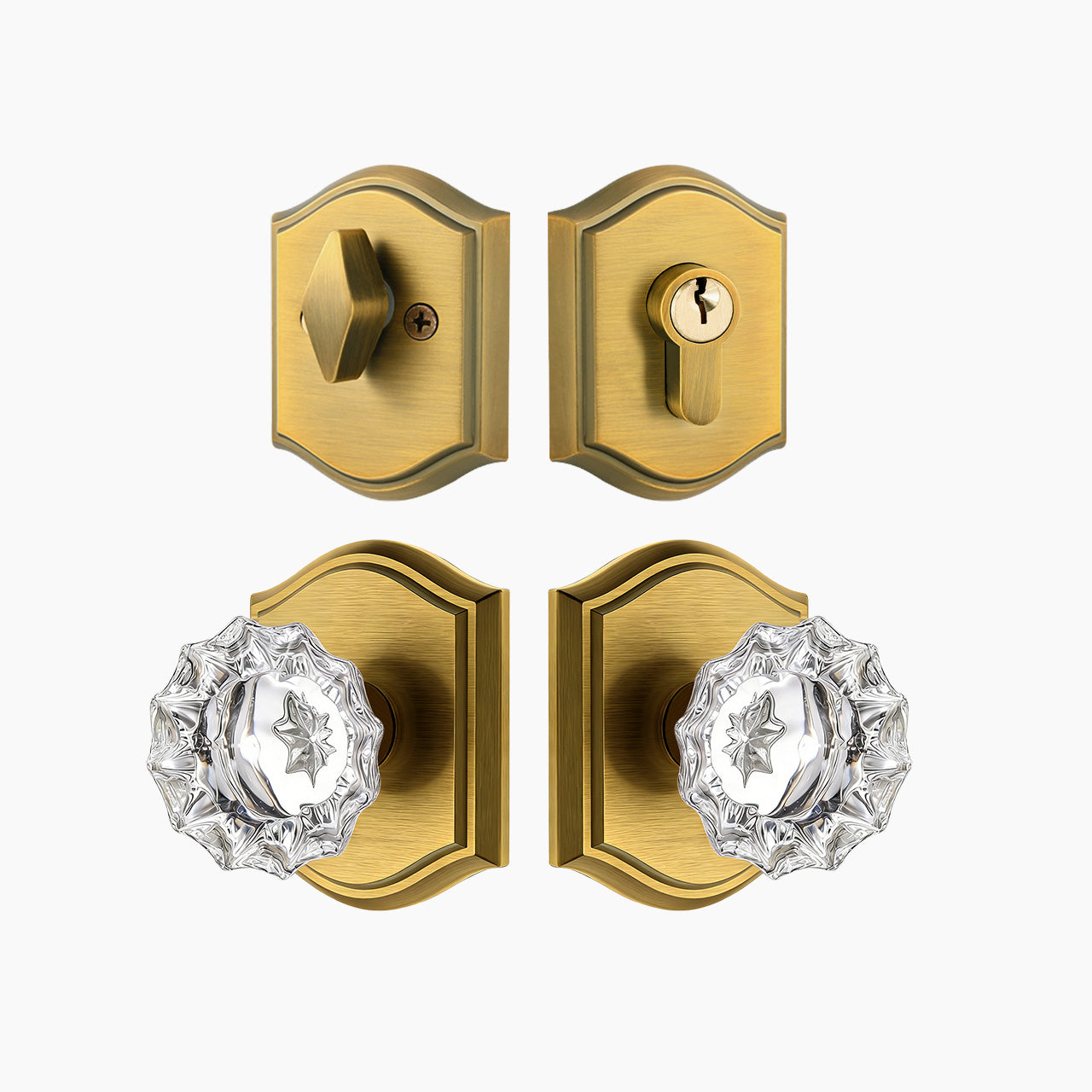 front door knob and deadbolt set in antique brass finish SENY