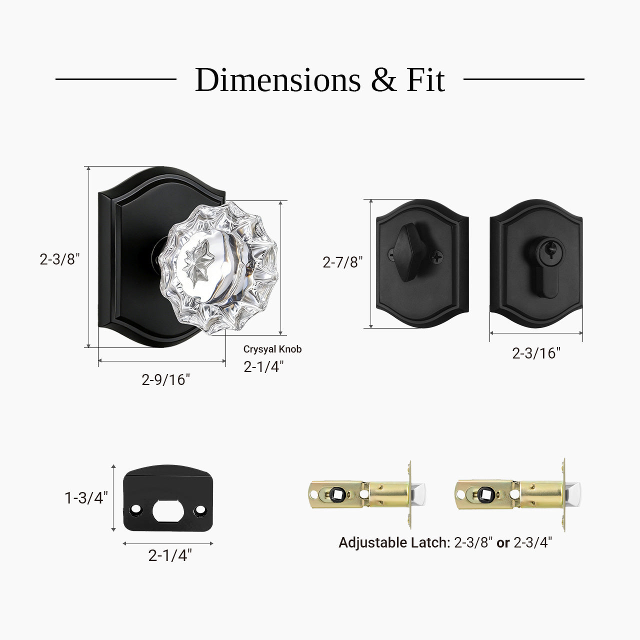 front door knob and deadbolt set dimensions and measurements diagram SENY