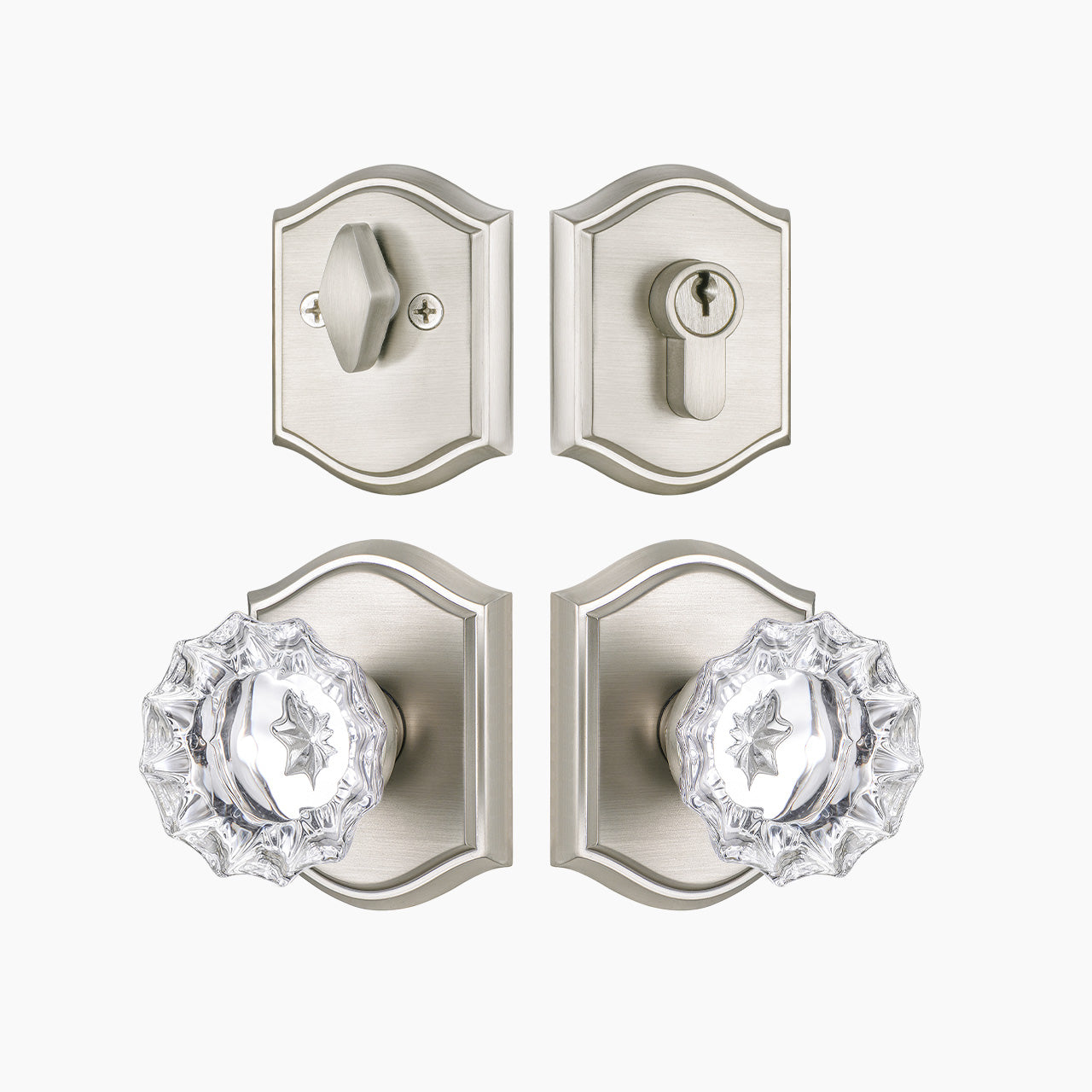 front door knob and deadbolt set in satin nickel finish SENY