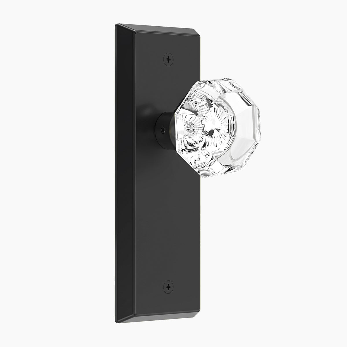 SENY matte black glass door knob with backplate dummy function