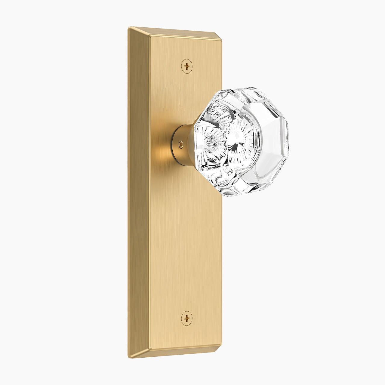 SENY satin brass glass door knob with backplate passage function