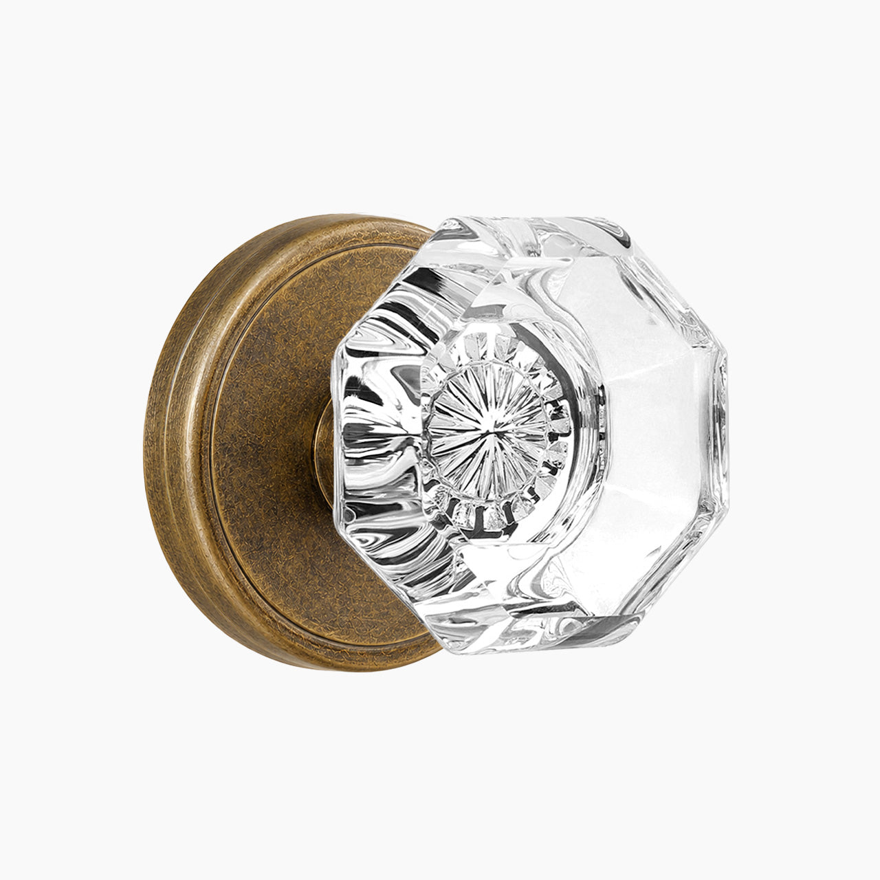 SENY Indoor Glass Door Knobs with Faceted Octagonal Crystal & Round Rosette