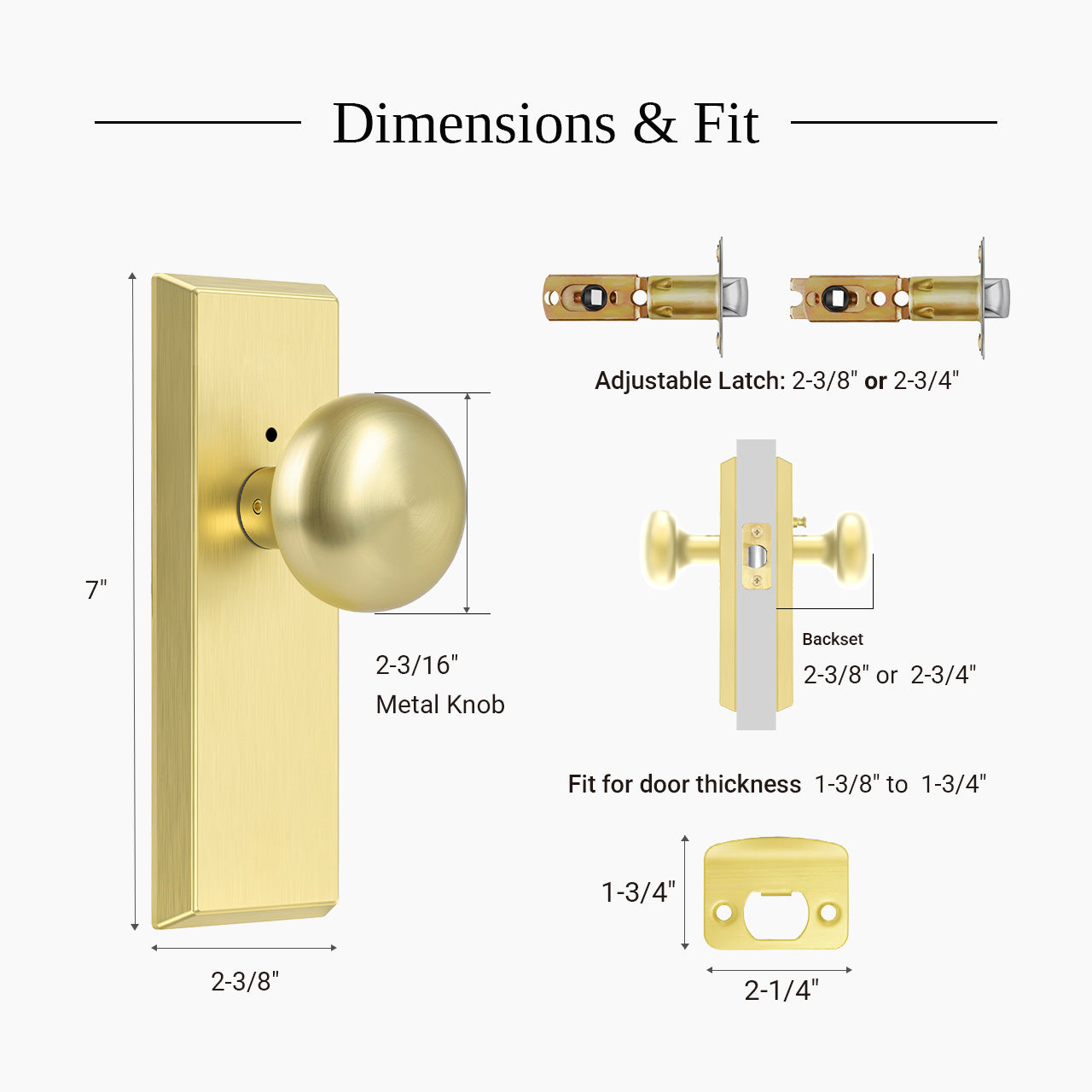 interior door knob with backplate dimensions and measurements diagram SENY