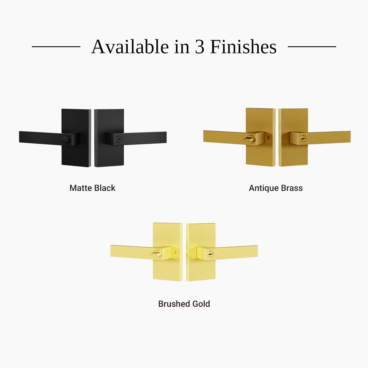 Interior door lever with lock available in Matte Black Brushed Gold and Antique Brass finishes SENY
