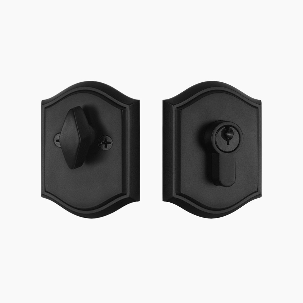 Matte black decorative deadbolt lock with arched trim SENY
