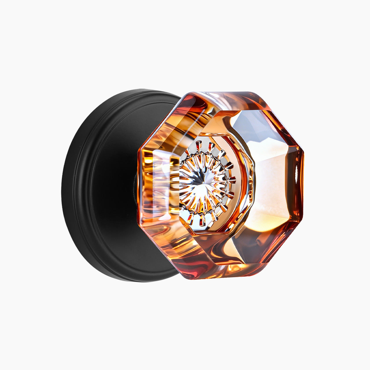 SENY Indoor Glass Door Knobs with Faceted Octagonal Crystal & Round Rosette