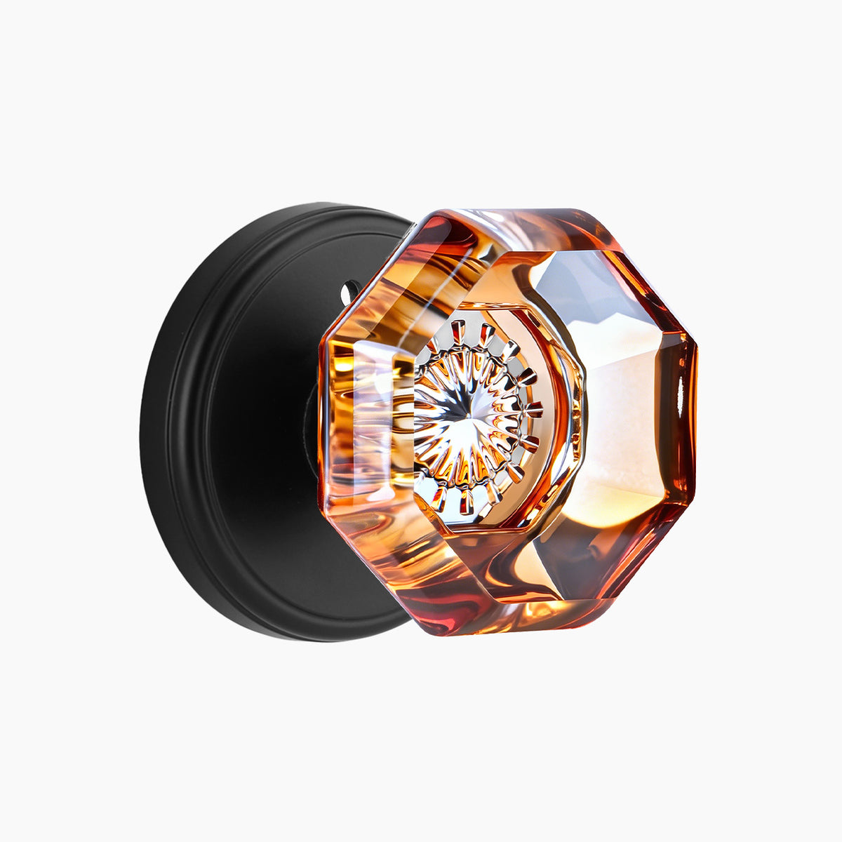 SENY Indoor Glass Door Knobs with Faceted Octagonal Crystal & Round Rosette