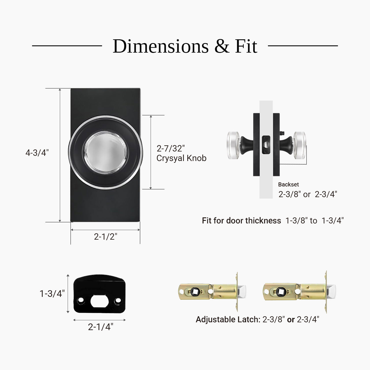 modern crystal door knob dimensions and door compatibility SENY