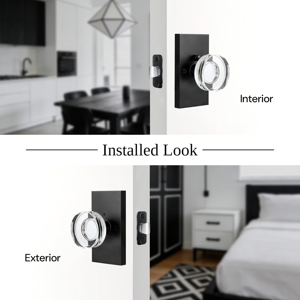 SENY modern crystal door knob installed look on interior doors