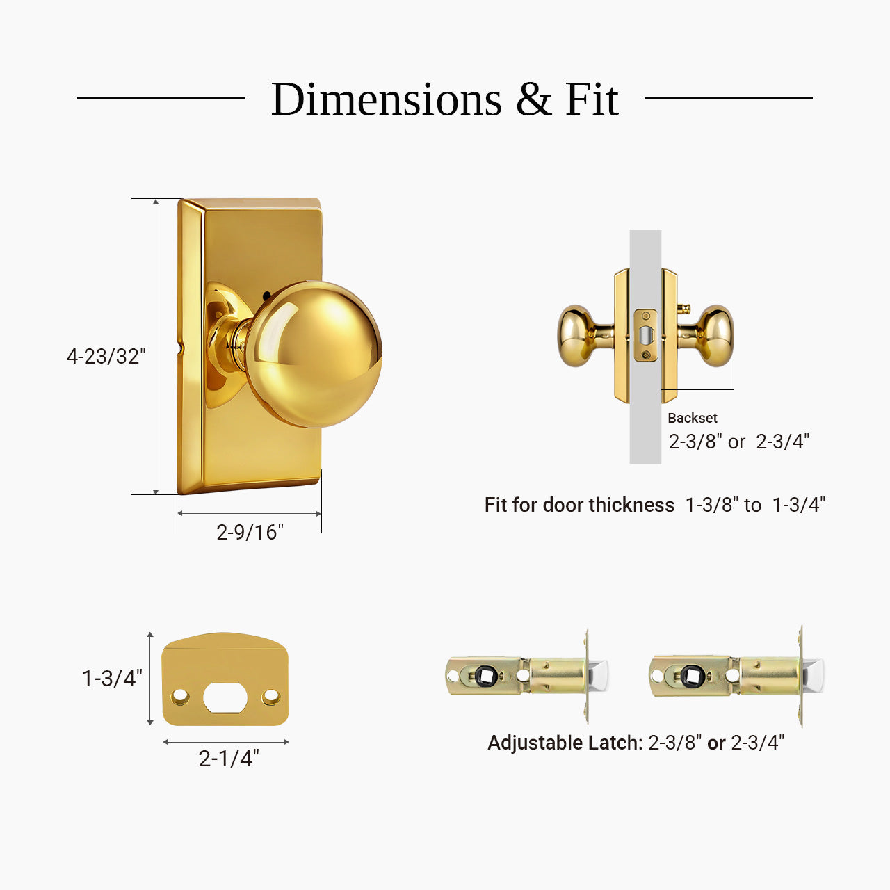 Modern interior door knob dimensions and standard door fit information