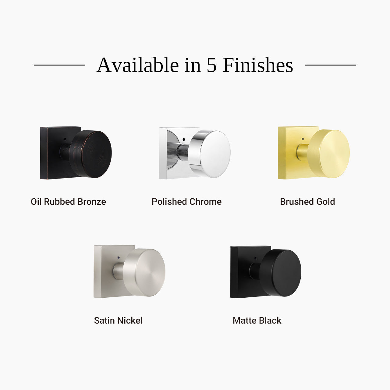 modern interior door knobs finish options brushed gold matte black satin nickel polished chrome oil rubbed bronze SENY
