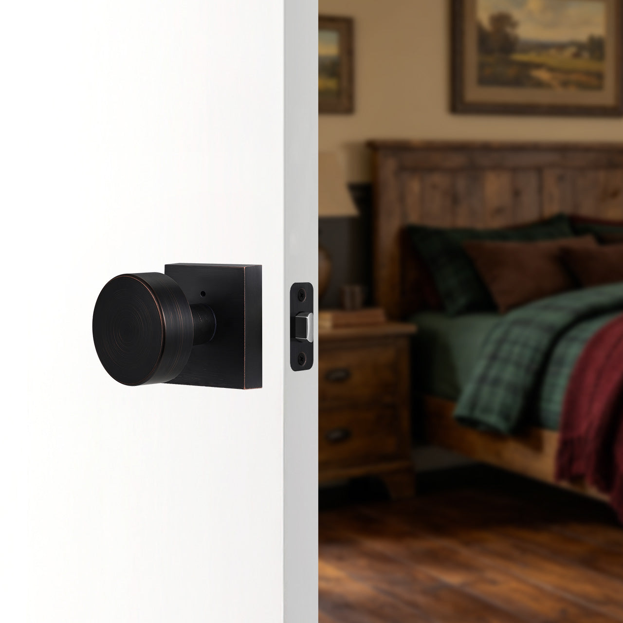 modern interior door knobs installed on bedroom door privacy function SENY