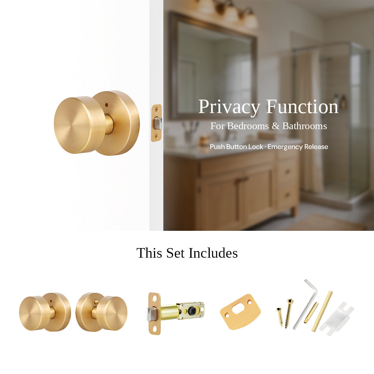 Modern privacy door knobs for bedroom and bathroom interior doors, SENY