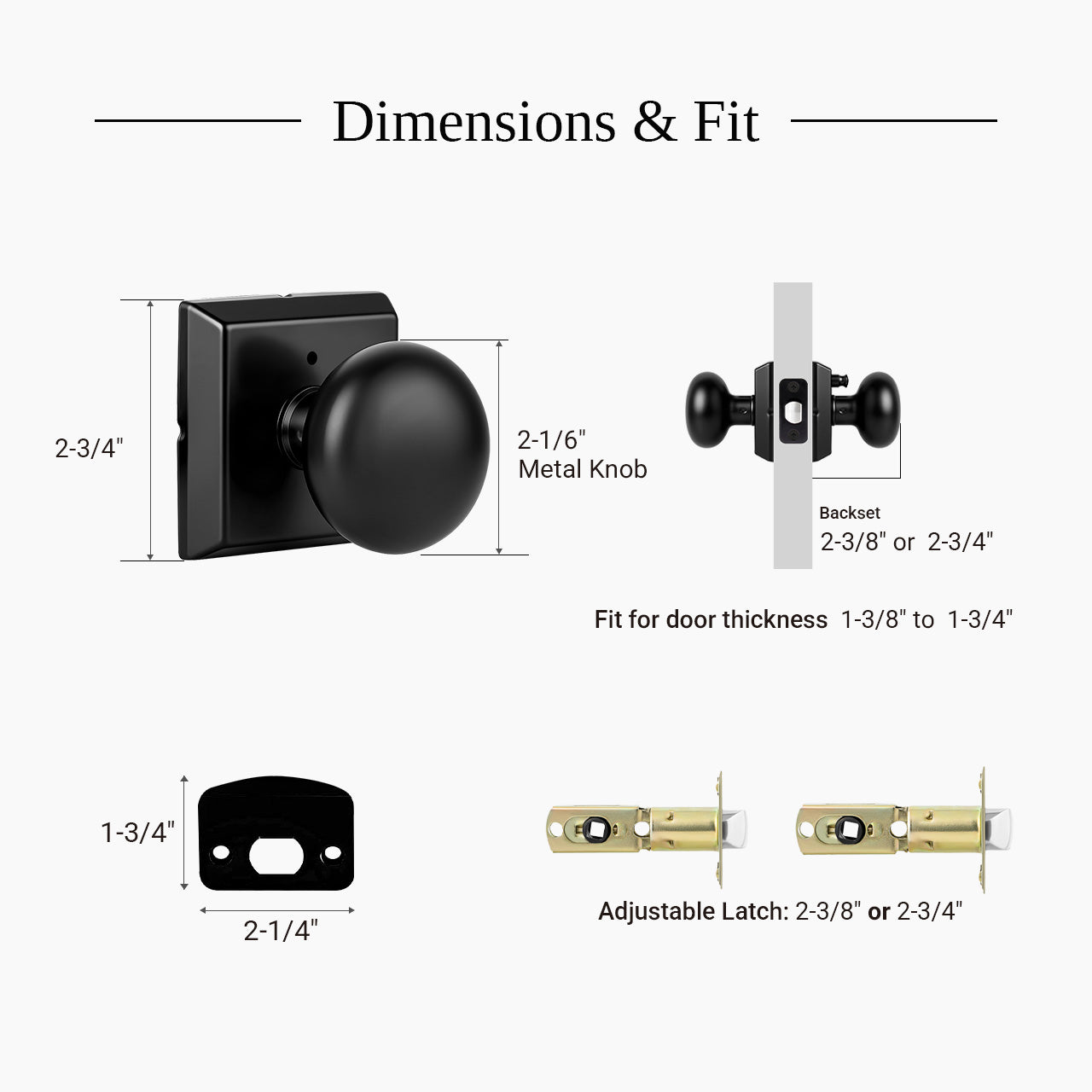 Modern round interior door knob size and installation dimensions SENY