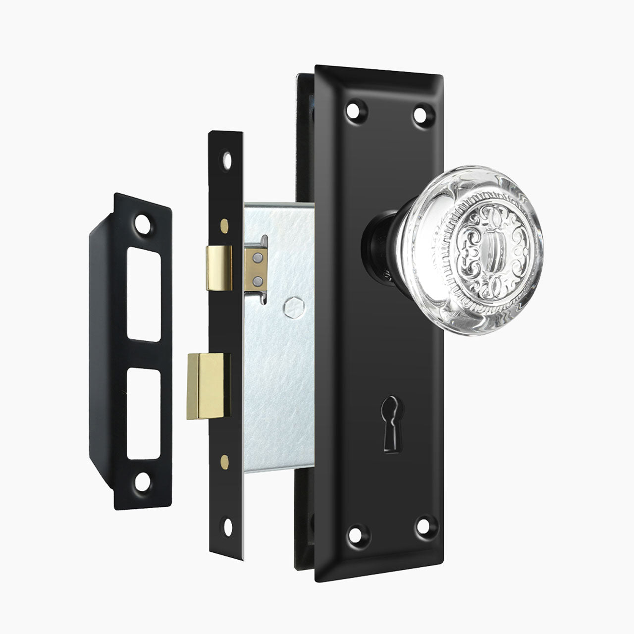 mortise entry lock set matte black finish with round crystal knob SENY