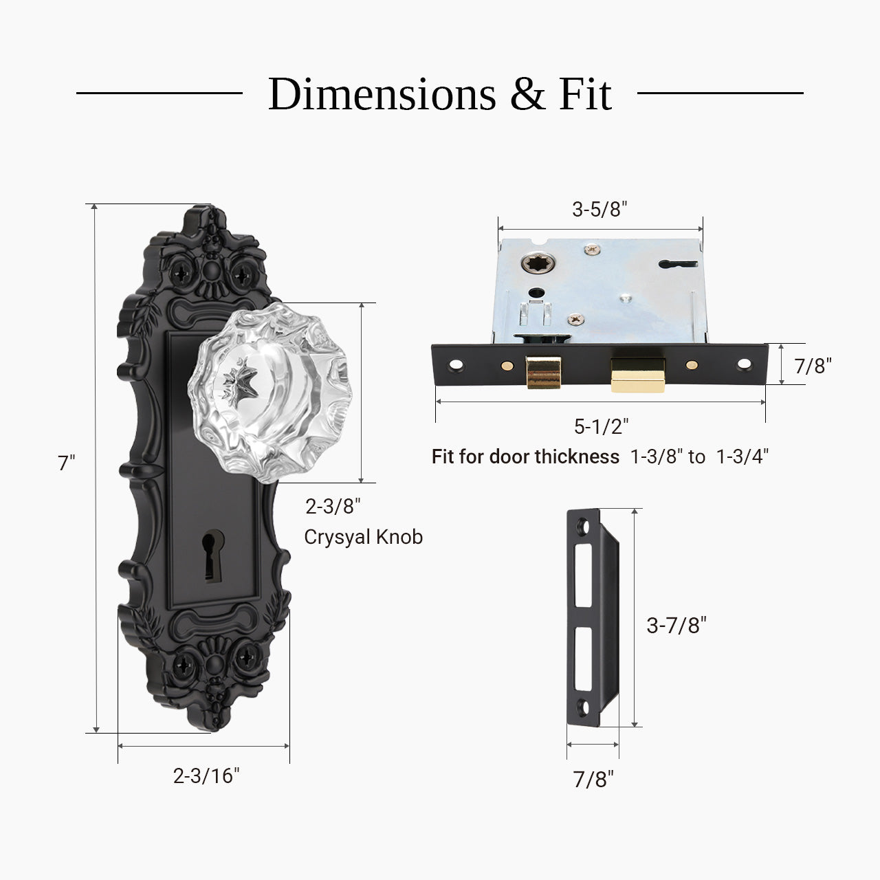 mortise lock set dimensions diagram with backset measurements and door compatibility SENY