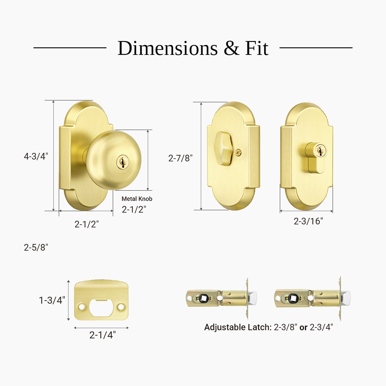 Mushroom door knob set dimensions and standard front door fit guide, SENY