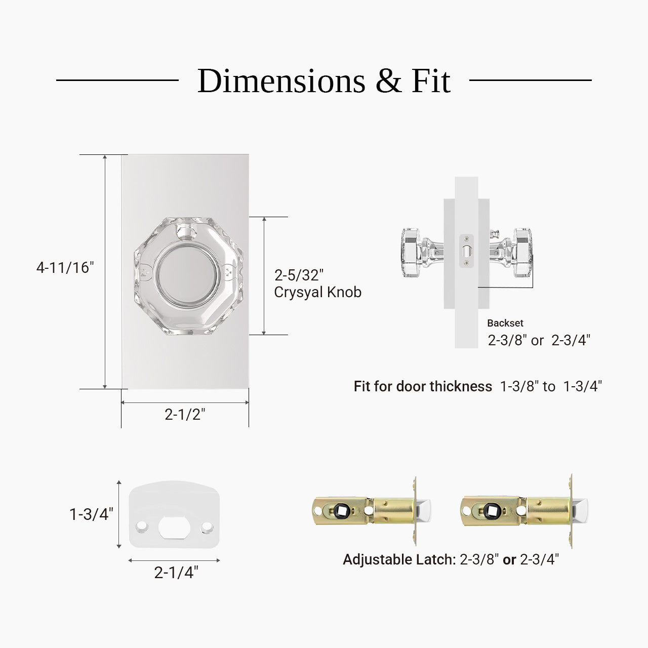 octagon crystal door knob dimensions and compatibility SENY