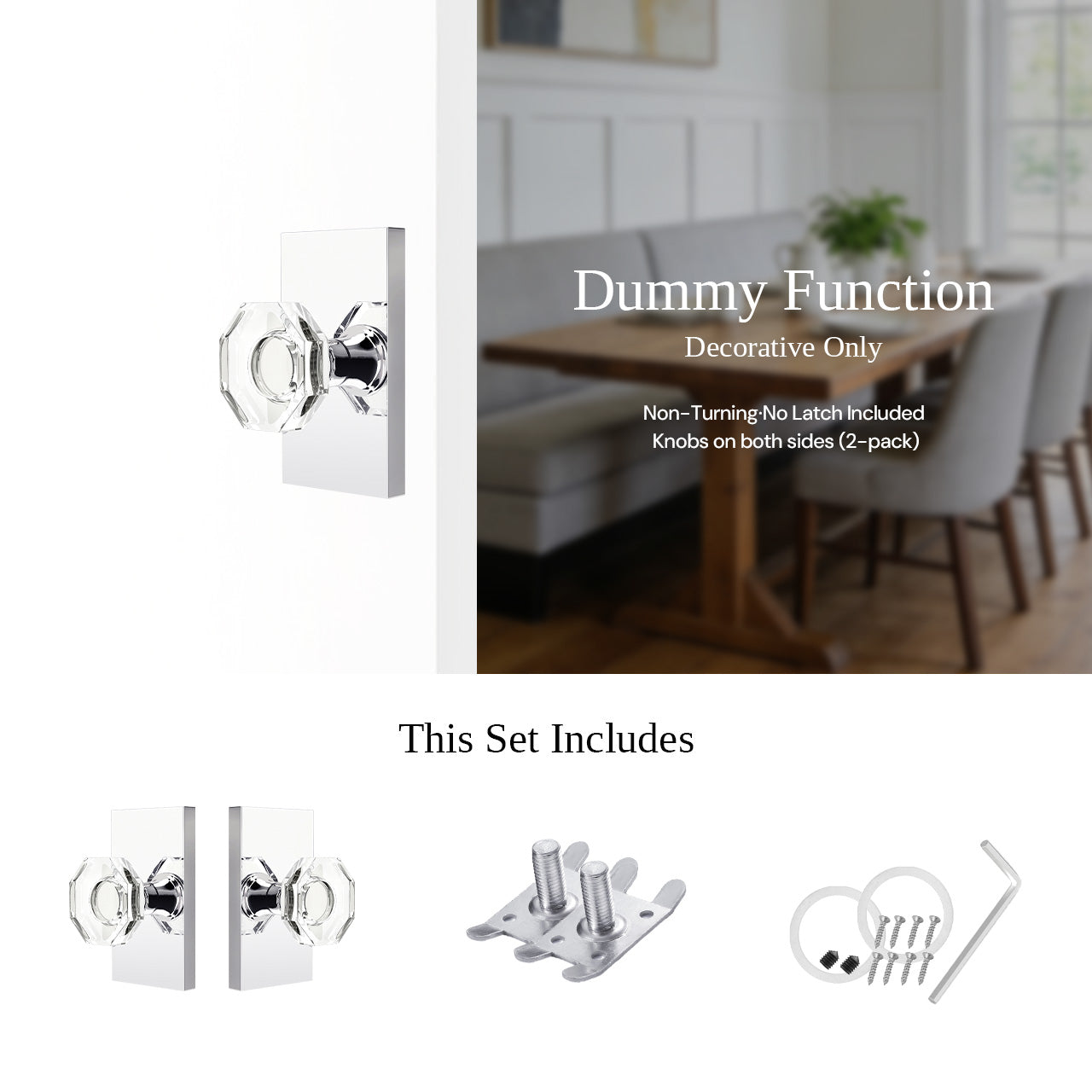 SENY octagon crystal door knob dummy decorative door knob