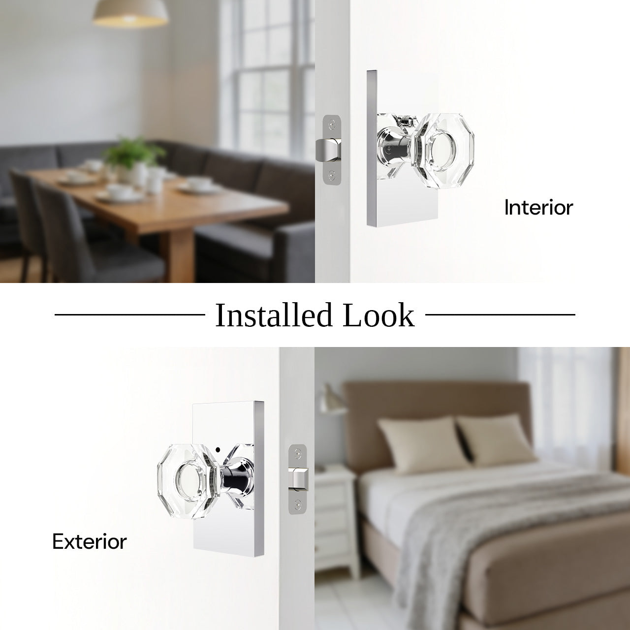 SENY octagon crystal door knob installed on interior doors