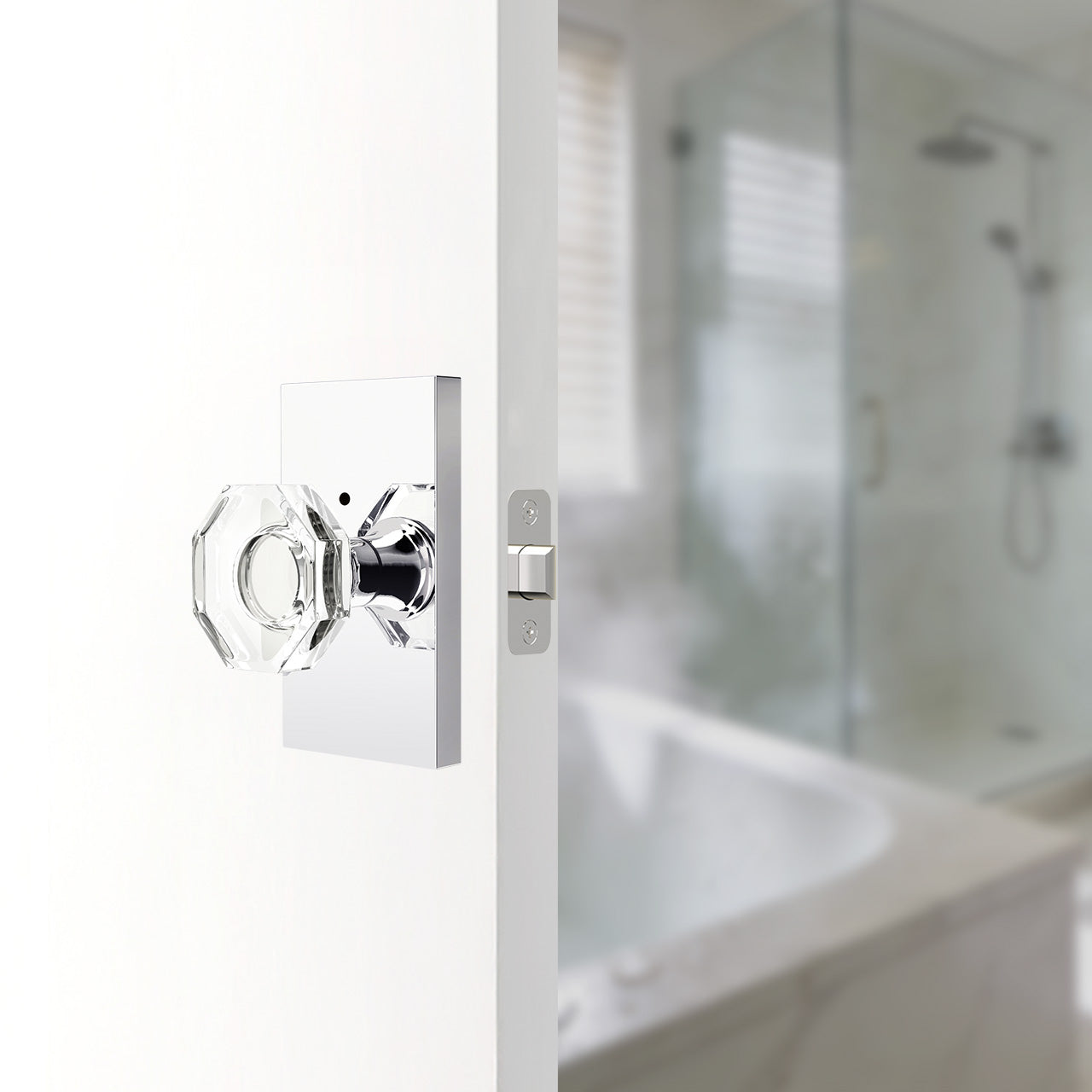 SENY octagon crystal door knob installed on interior door